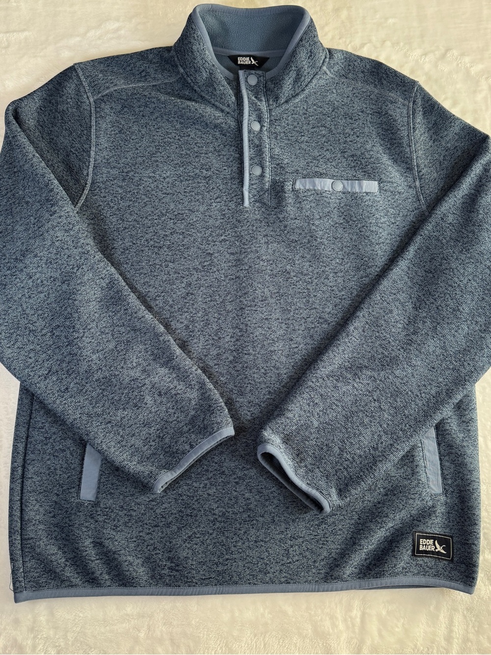 Eddie Bauer Men’s Large Gray Snap Neck Fleece Pullover Jacket Sweater